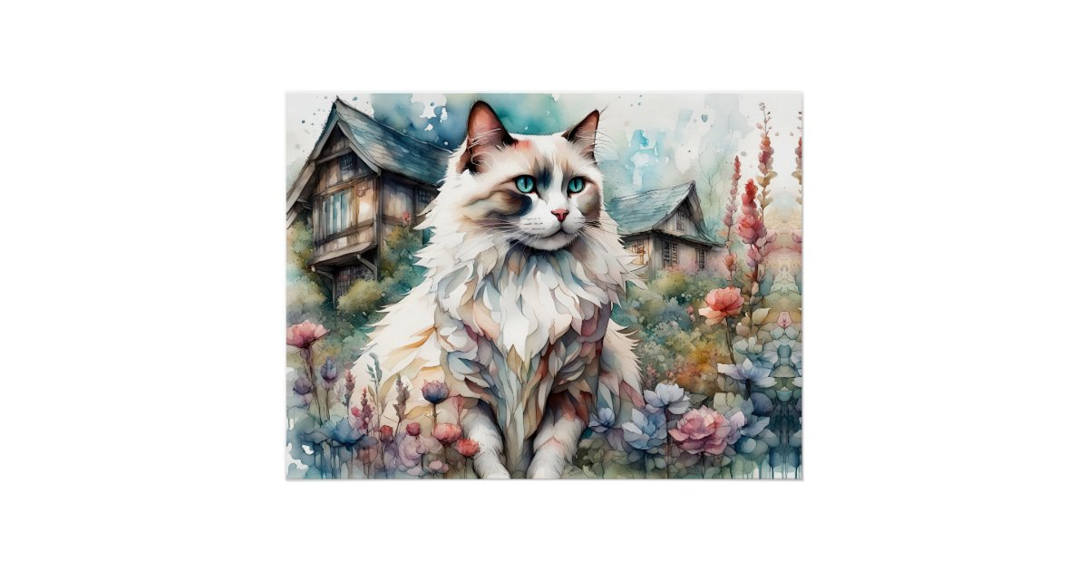 Ragdoll Cat in English Garden Poster | Zazzle