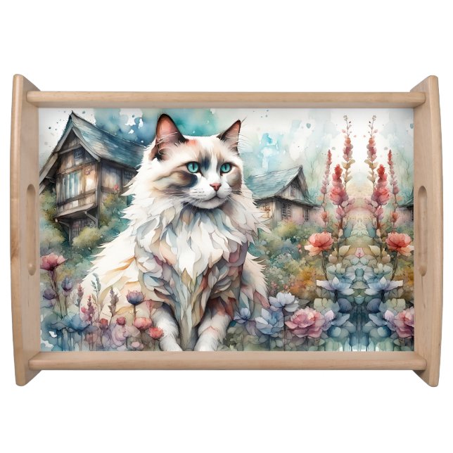 Ragdoll Cat in English Garden Serving Tray (Front)