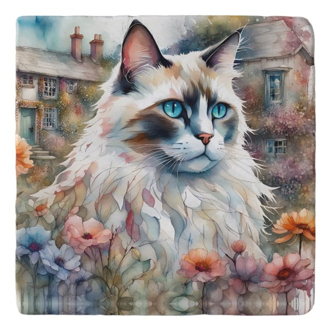 Ragdoll Cat in English Garden Trivet (Front)