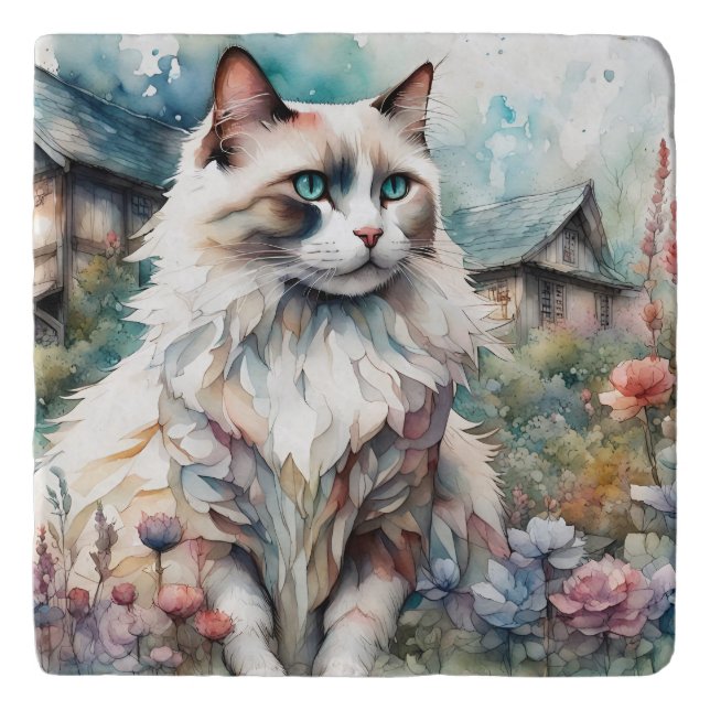 Ragdoll Cat in English Garden Trivet (Front)