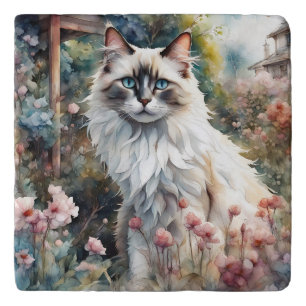 Ragdoll Cat in English Garden Trivet