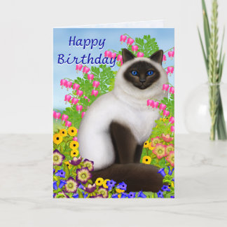 Ragdoll Cat in Garden Flowers Birthday Card