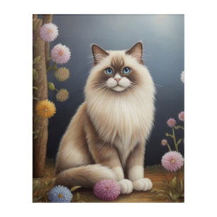 Ragdoll Cat in Garden Fluffy Pet Illustration Acrylic Print
