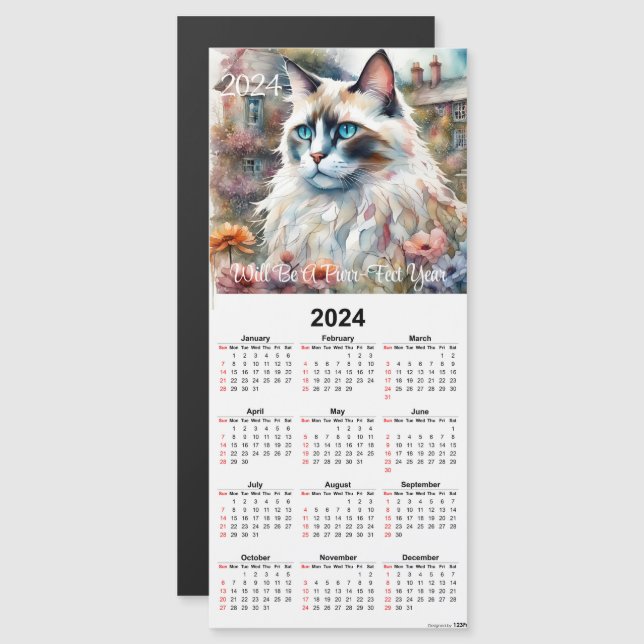 Ragdoll Cat in Garden Magnetic Calendar Card (Front/Back)