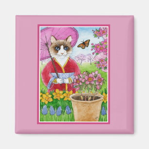 Ragdoll Cat in Japanese Garden Spring Easter Pink Magnet