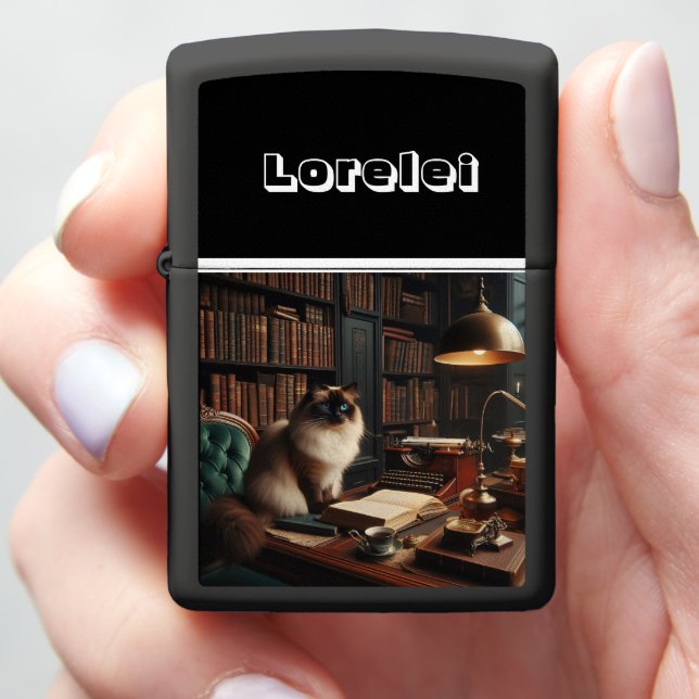 Ragdoll Cat in Library Zippo Lighter (In Hand)