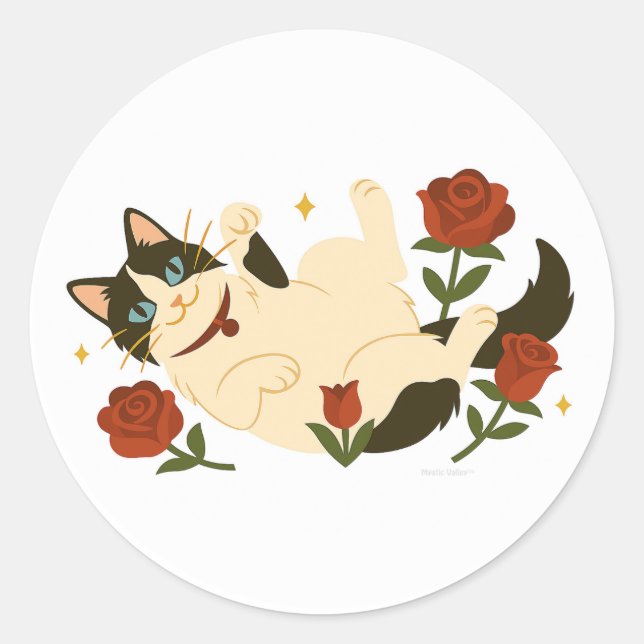 Ragdoll Cat in Roses Classic Round Sticker (Front)
