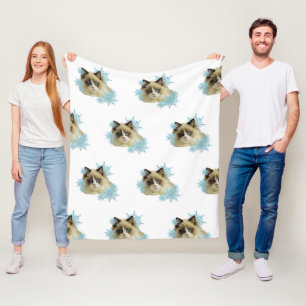 Ragdoll Cat in the Snowflakes Fleece Blanket
