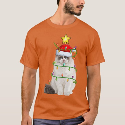Ragdoll Cat Lighting Xmas Tree Matching Ragdoll Ch T_Shirt