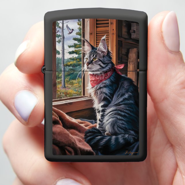 Ragdoll Cat Looking Out a Window Zippo Lighter (In Hand)