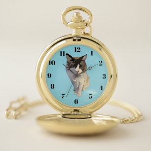 Ragdoll cat, pastel blue, stained glass pocket watch