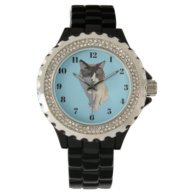 Ragdoll cat, pastel blue, stained glass watch (Front)