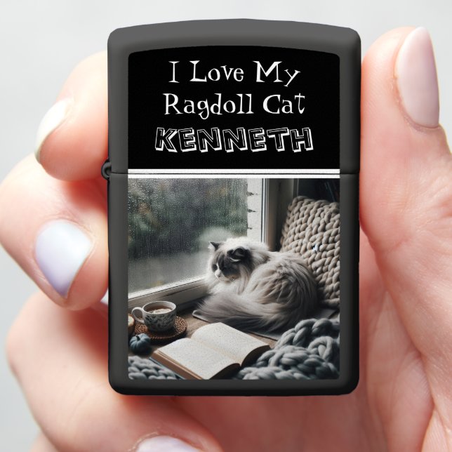 Ragdoll Cat Raindrop Rhapsody: Ragdoll Cozy Calm Zippo Lighter (In Hand)