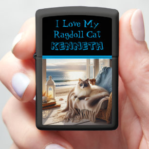 Ragdoll Cat Relaxing by the Ocean View Zippo Lighter