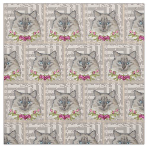 Ragdoll Cat Roses Fabric