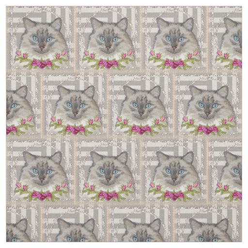 Ragdoll Cat Roses Fabric