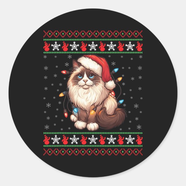 Ragdoll Cat Ugly Christmas Ragdoll Cat Xmas Lighti Classic Round Sticker (Front)
