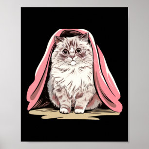 Ragdoll Cat Under A Pink Blanket Sticker Poster