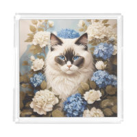 Ragdoll Cat With Blue Hydrangea Flowers