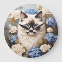 Ragdoll Cat With Blue Hydrangea Flowers