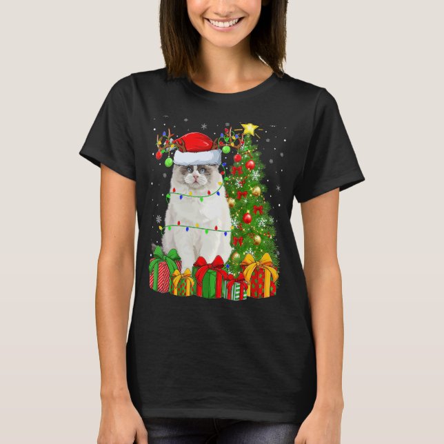 Ragdoll Cat   Xmas Holiday Santa Ragdoll Christmas T-Shirt (Front)