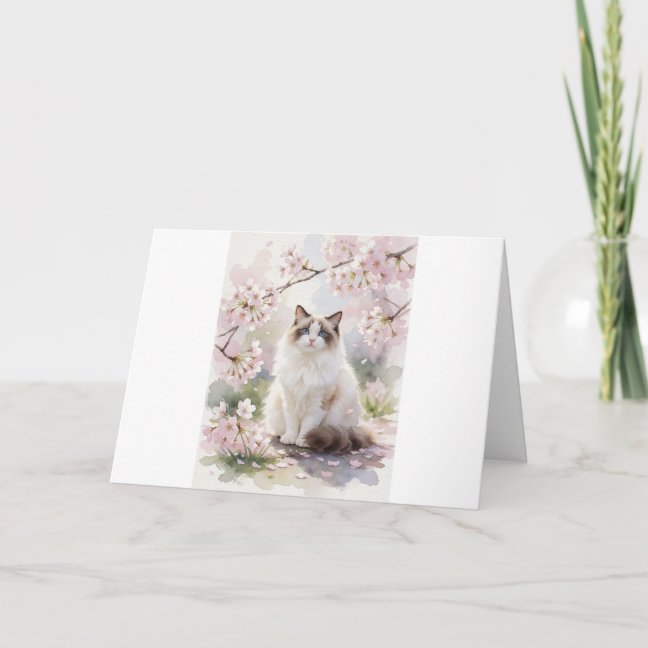 Ragdoll Cherry Blossom Fall Greeting Card