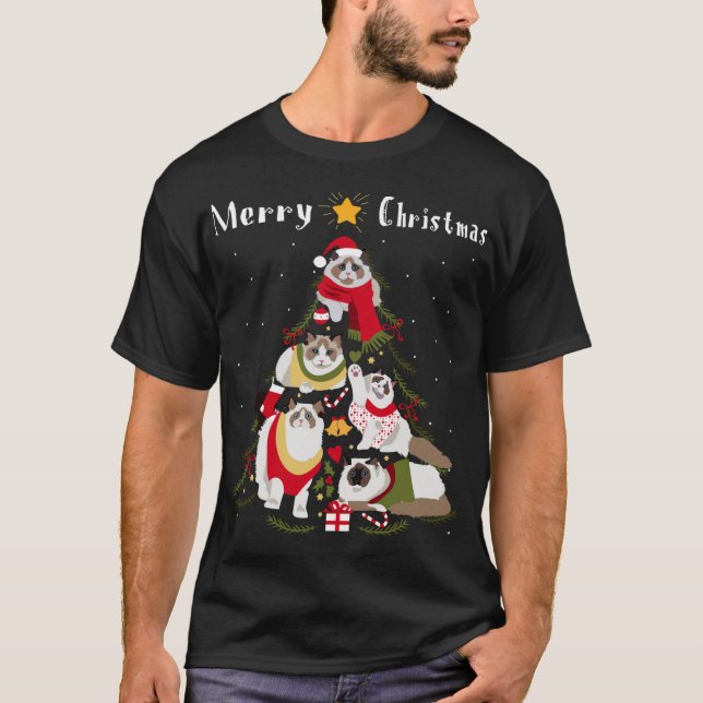 Ragdoll Christmas Tree Xmas Cat Lover T-Shirt (Front)