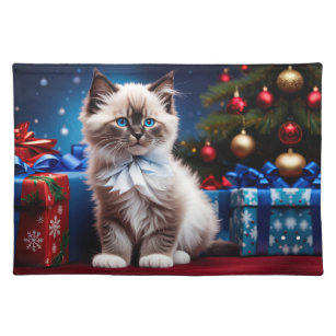 Ragdoll Kitten Christmas Present  Cloth Placemat