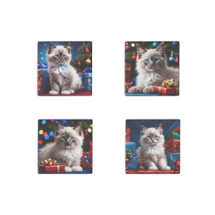 Ragdoll Kitten Christmas Present  Stone Magnet