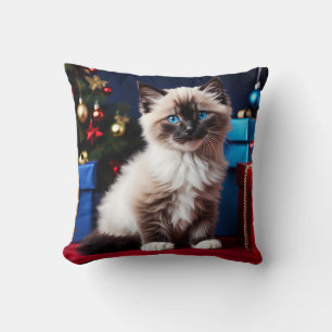 Ragdoll Kitten Christmas Present  Throw Pillow