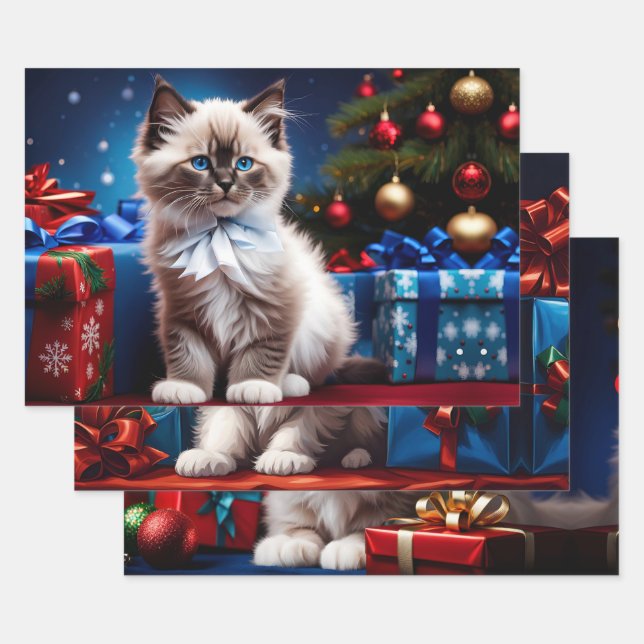 Ragdoll Kitten Christmas Present  Wrapping Paper Sheets (Set)