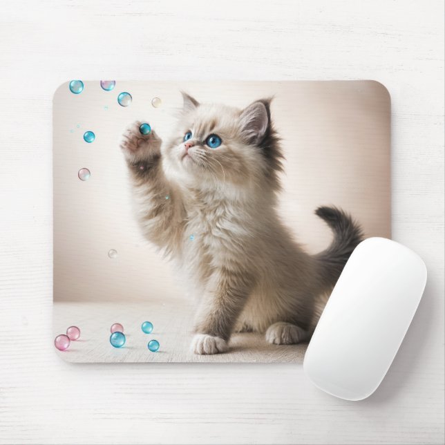 Ragdoll Kitten Playing With Bubbles Mouse Pad (With Mouse)