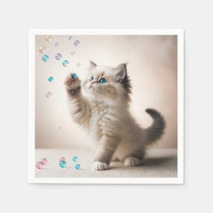 Ragdoll Kitten Playing With Bubbles Napkins