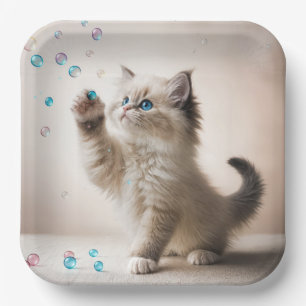 Ragdoll Kitten Playing With Bubbles Paper Plates