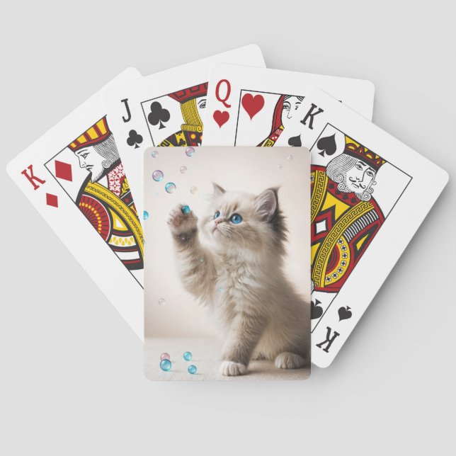 Ragdoll Kitten Playing With Bubbles Poker Cards (Back)