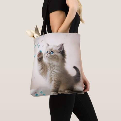 Ragdoll Kitten Playing With Bubbles Tote Bag