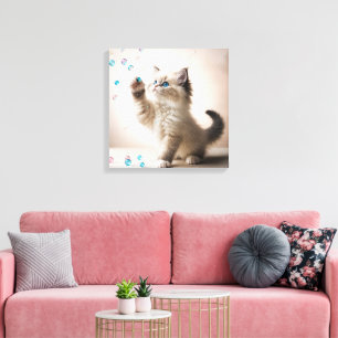 Ragdoll Kitten Playing With Soap Bubbles Canvas Print