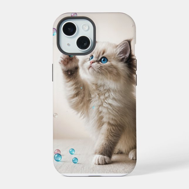 Ragdoll Kitten Playing With Soap Bubbles Iphone Case (Back)