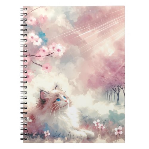 Ragdoll Kitten Staring at Heavenly Sunrays Notebook