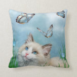 Ragdoll Kitty And Butterflies Art Decorator Pillow