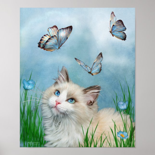 Ragdoll Kitty And Butterflies Art Poster/Print Poster (Front)