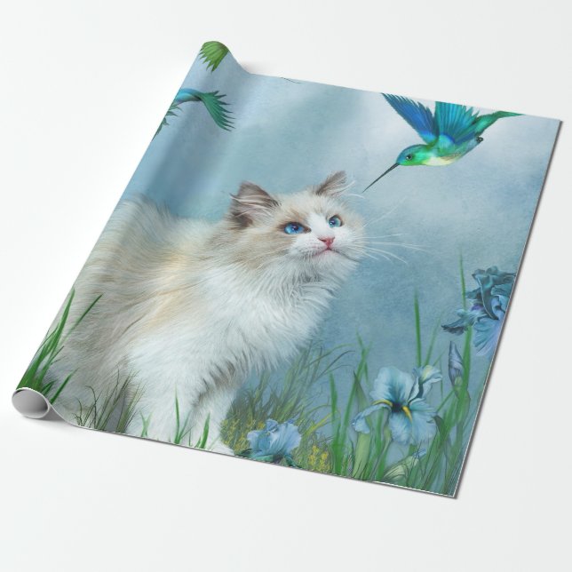 Ragdoll Kitty With Hummer Art Gift Wrap (Unrolled)