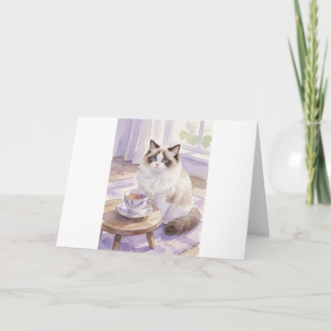 Ragdoll Lavender Tea Moment Greeting Card