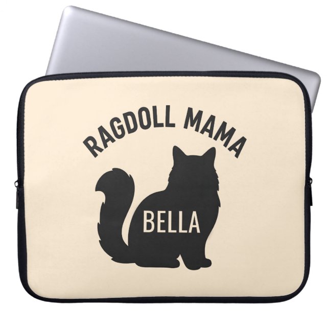 Ragdoll Mama Cat Silhouette Personalized Name Laptop Sleeve (Front)