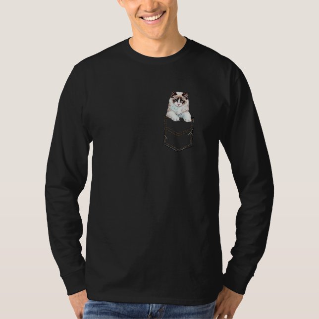 Ragdoll Ragdoll Cat Pocket Kitten Pet Owner T-Shirt (Front)