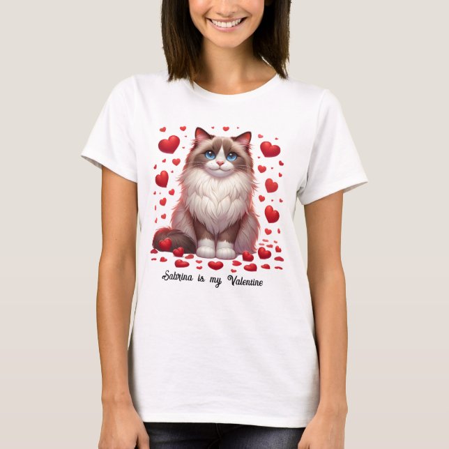 Ragdoll Romance: Valentine's Day Heartfelt Paws T-Shirt (Front)