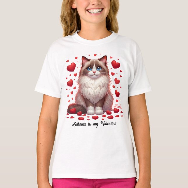 Ragdoll Romance: Valentine's Day Heartfelt Paws T-Shirt (Front)