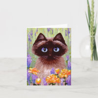 Ragdoll Siamese Burmese Cat Flowers Roses Art Card