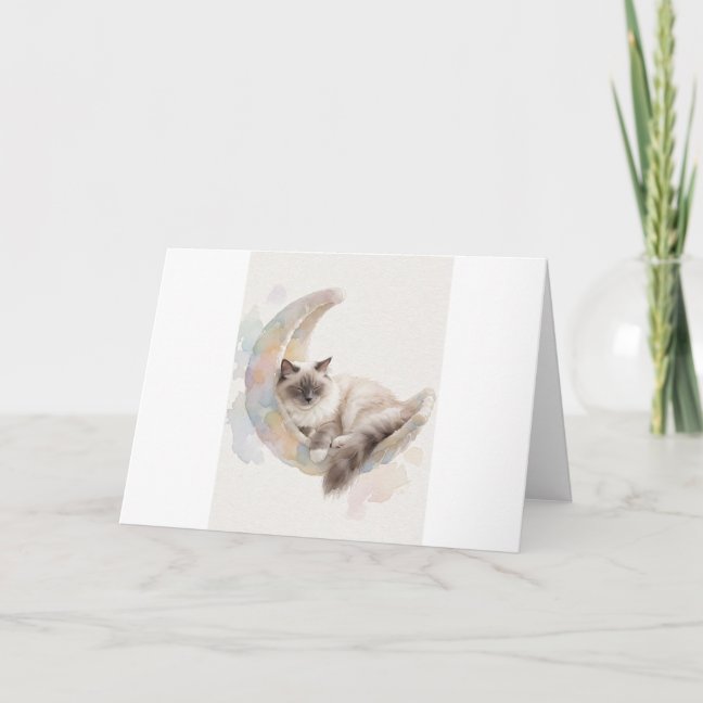 Ragdoll Sleeping In A Crescent Moon Hammock Greeti Card
