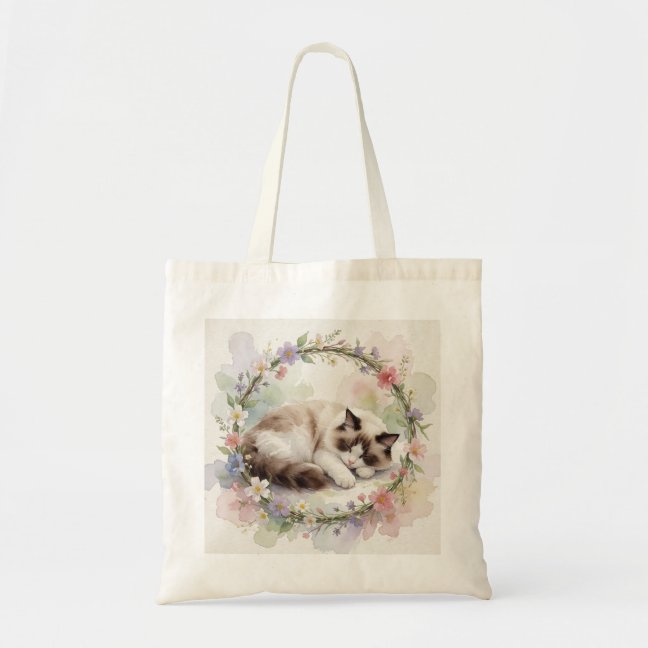Ragdoll Sleeping In A Flower Crown Circle Tote Bag
